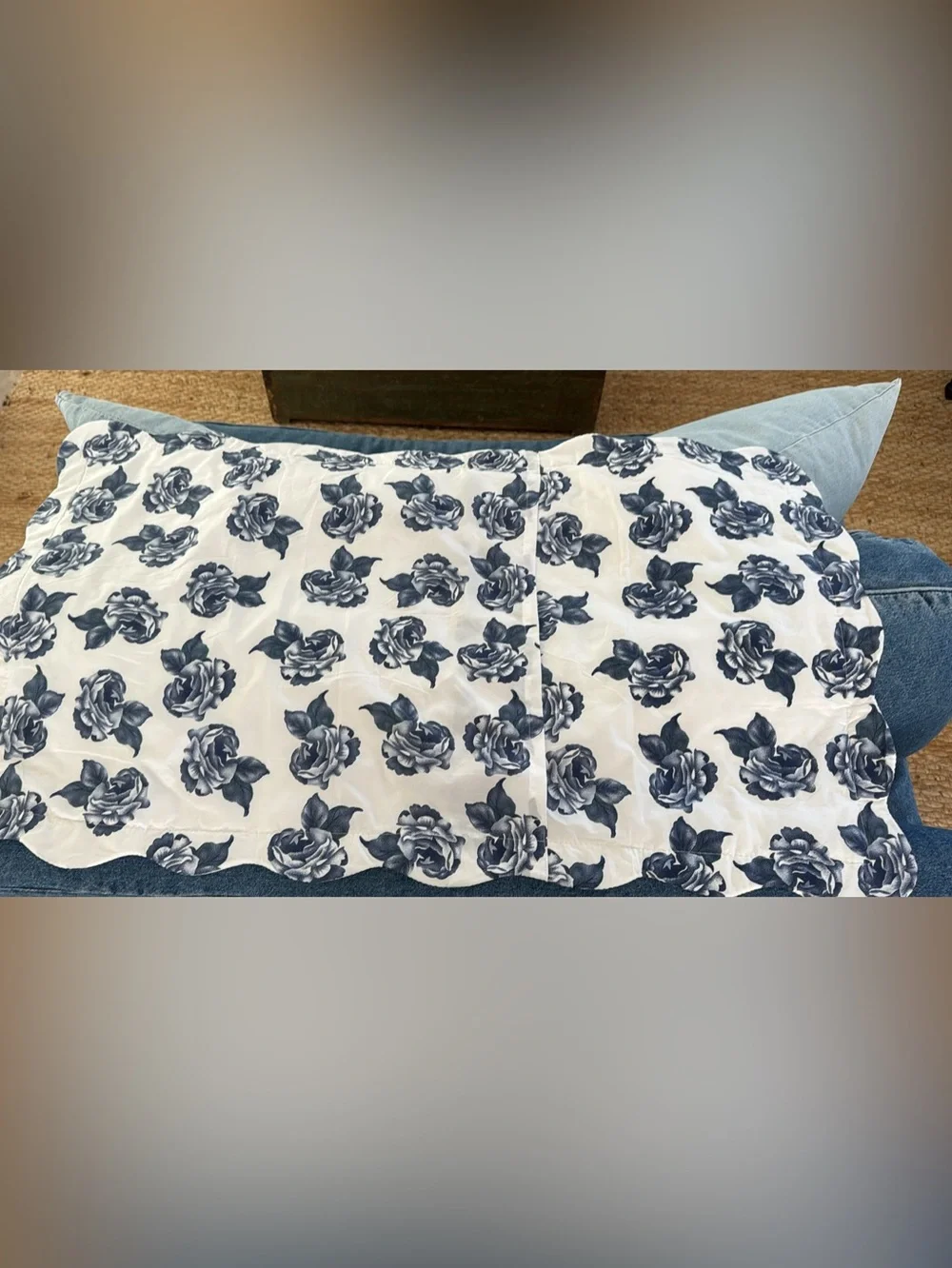 1 Classic Blue & White Floral Quilted King Pillow Sham